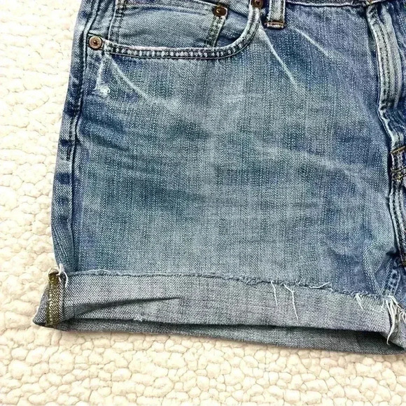 American Eagle Slim Straight Web Cuff Distress Denim Highrise Jean Shorts - Picture 5 of 13